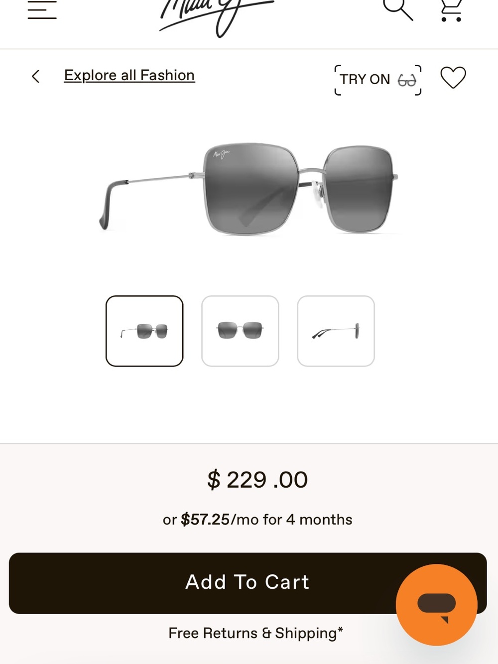 Maui Jim Silver Square Sunglasses with Gray Gradient Lenses
